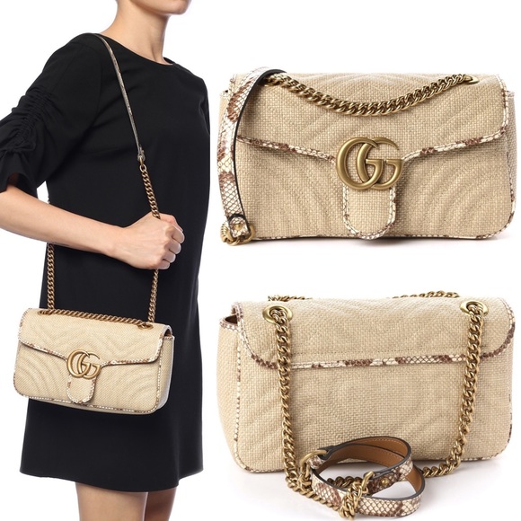SOLD▪️Gucci Marmont Raffia Snake Crossbody Bag - Picture 2 of 15